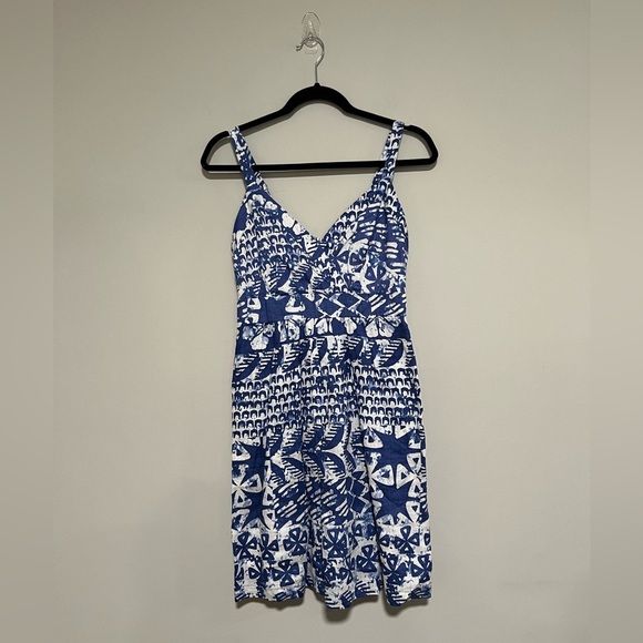 Merona Blue/White Linen Sun Dress Small Coastal Resort Beach Preppy Twee - Picture 1 of 8